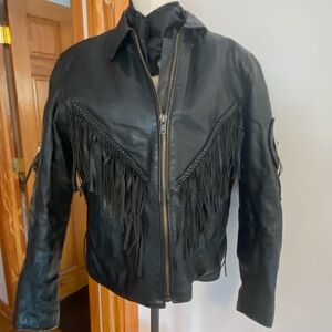Diamond Plate Genuine Leather Biker Fringe Leather Jacket Motocycle Womens